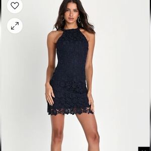 Lulu's Love Poem Navy Lace Mini Dress Small